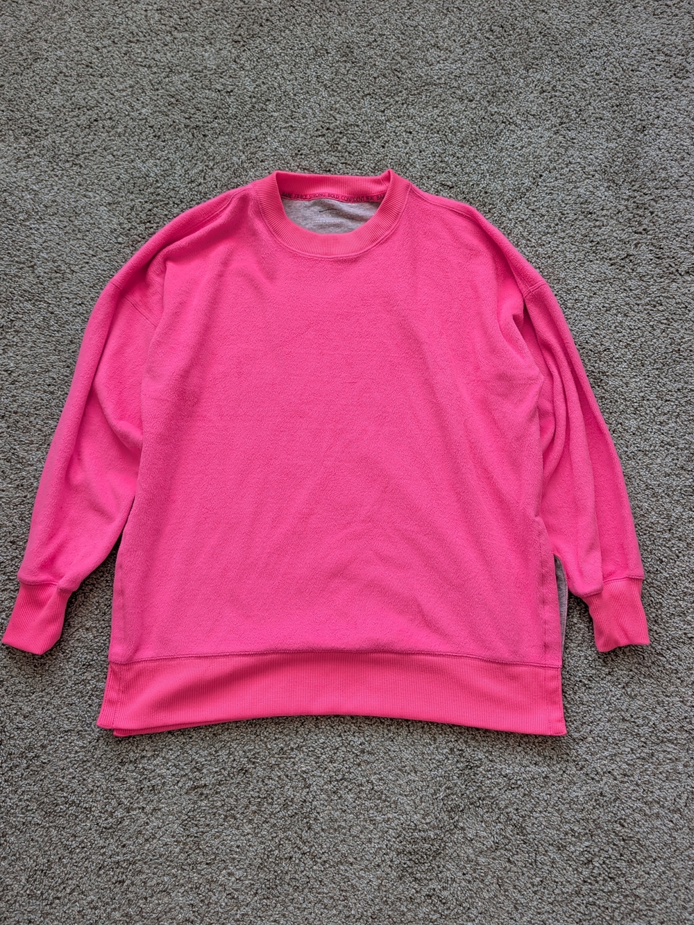 Aerie Women Hot Pink Fleece Oversized Barbiecore Crew Neck Sweatshirt Size Small